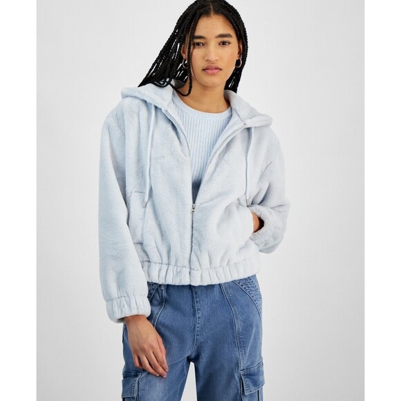 Planet Heart Juniors' Faux-Fur Cozy Zip-Front Jacket - Blue Opal, L - Picture 1 of 2